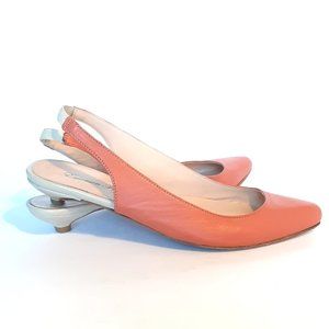 Emerson Fry Slingback Kitten Heels Coral & Cream size 7 or 7.5